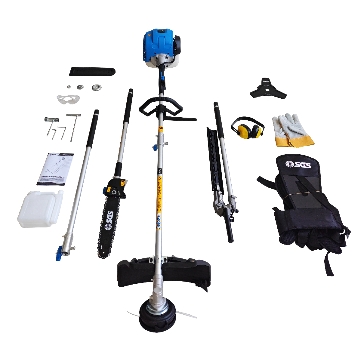 SGS 52cc 5-in-1 Petrol Multi Tool Garden Set: Chainsaw Trimmer Strimmer Pruner & Brushcutter